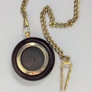Gold Tone Wooden Round Picture Frame Fob Holder